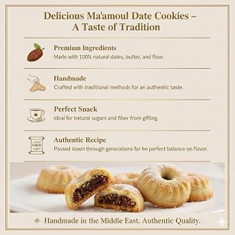 Zaitoune Date Maamoul - 250 g | Middle Eastern Buttery Date-Filled Biscuits in a Beautiful Gift Tin | Luxury Authentic Arabic Pastry with Dates | Traditional Recipe & Handmade in Turkey