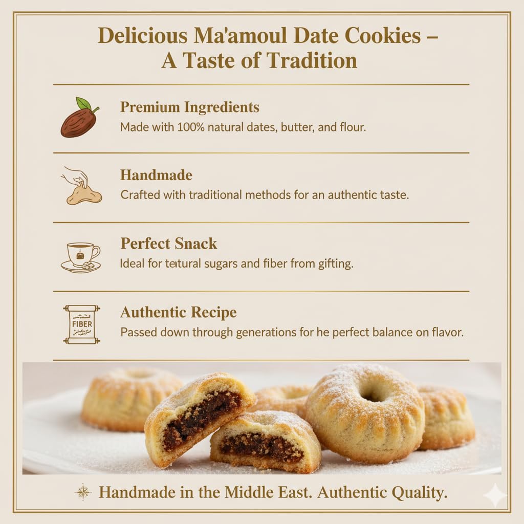 Zaitoune Maamoul Date Cookies - 9 oz – Authentic Middle Eastern Sweets | Arabic Cookies with Dates – Premium Dessert Gifts in Elegant Tin