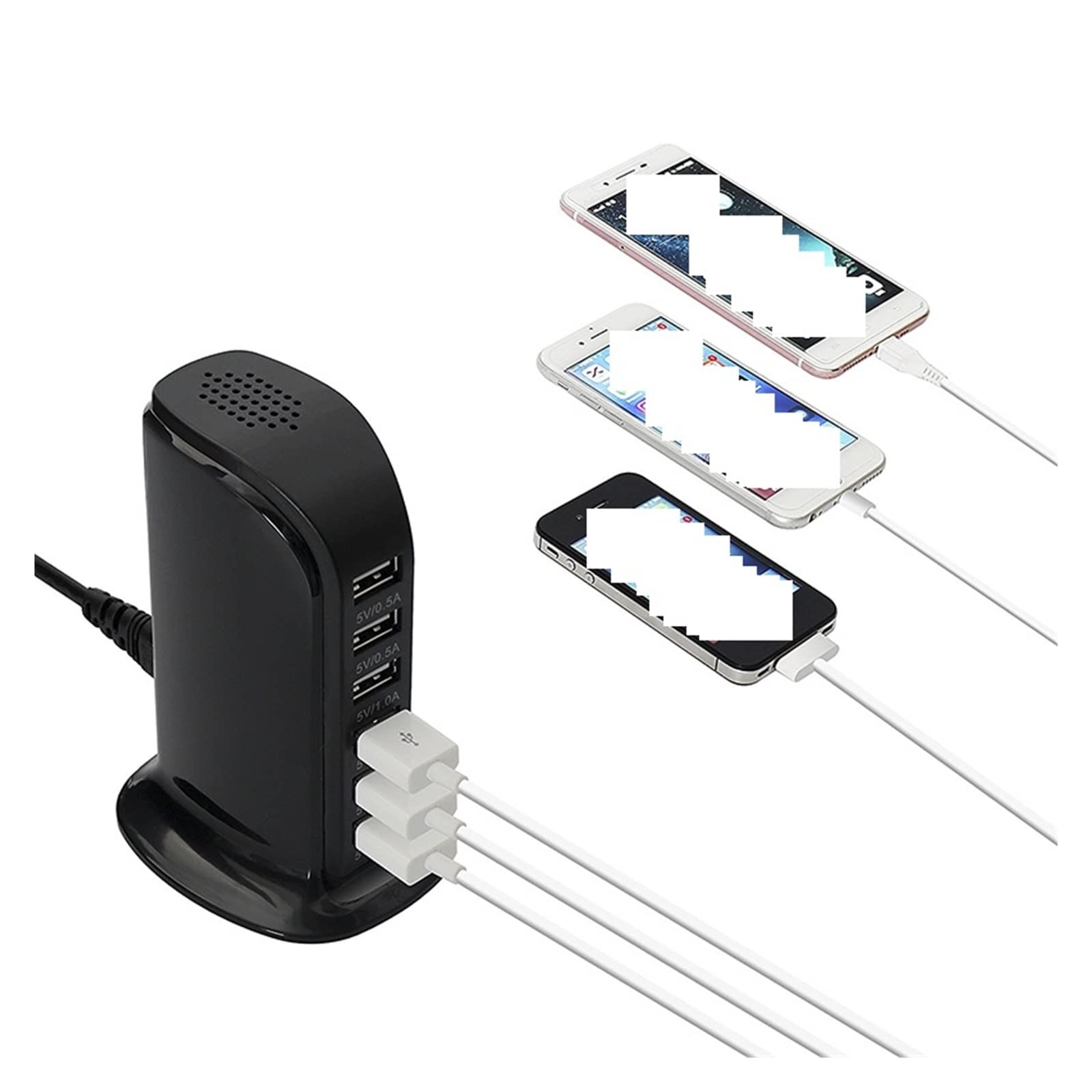 Stacja ładowania, 30W 6A wieloportowa ładowarka do telefonu komórkowego 5V uniwersalna stacja ładująca zasilacz stacjonarny ładowarka USB ładowarka szybkiego ładowania(Nero)