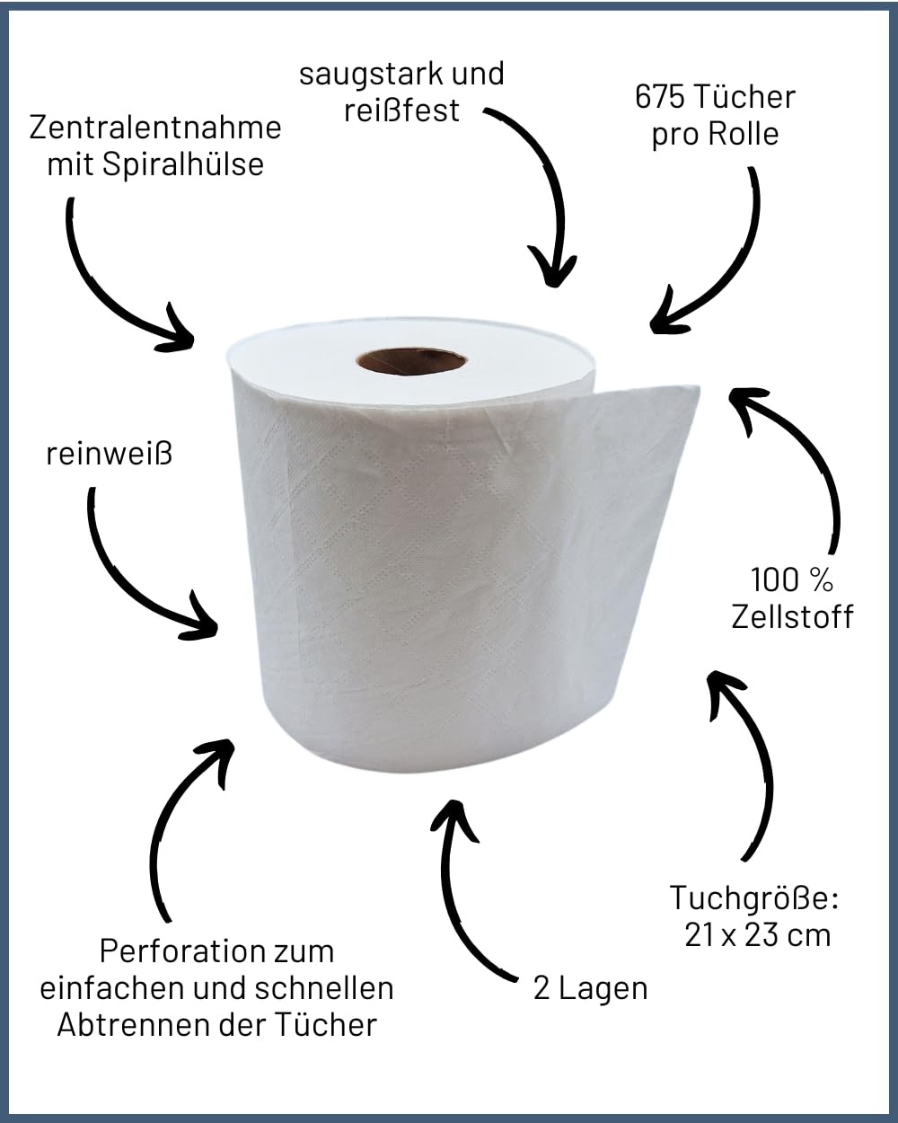 Rotoli per asciugamani, 6 rotoli universali, asciugamani di carta, 2 strati, 675 fogli per rotolo, bianco, carta perforata, applicazione interna ed esterna