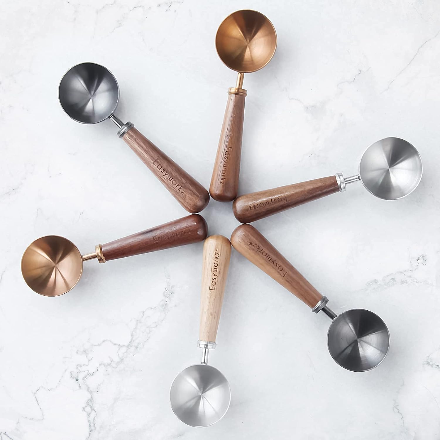 Easyworkz Pedro Stovetop Espresso Maker 6Cup 300ml, Bundled Retro Stainless Steel Coffee Spoon with Black Walnut Handle,10g - Measuring Spoon (Rose Gold)