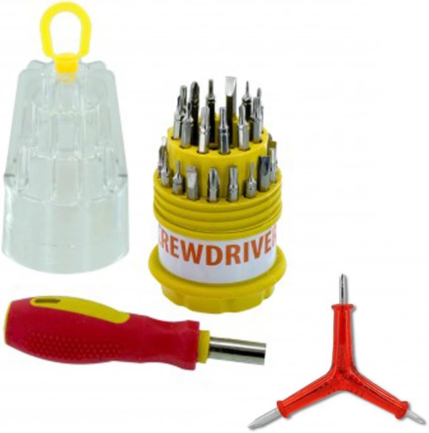 31 Piece All-in-One Quick-Change Screwdriver Set Ideal for Small Electronics and Hard-to-Reach Places Plus **FREE** Convenient Three-Way Screwdriver with Y-Shaped Design by Clikoo ™