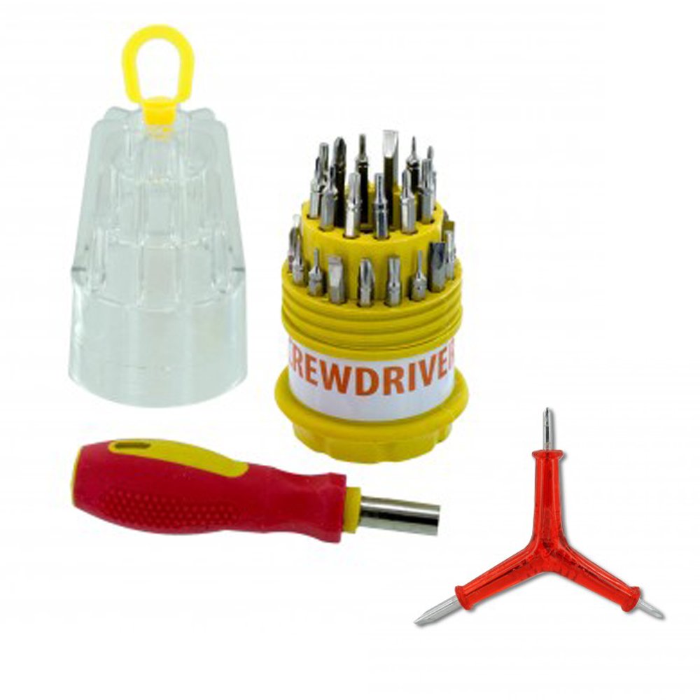 31 Piece All-in-One Quick-Change Screwdriver Set Ideal for Small Electronics and Hard-to-Reach Places Plus **FREE** Convenient Three-Way Screwdriver with Y-Shaped Design by Clikoo ™