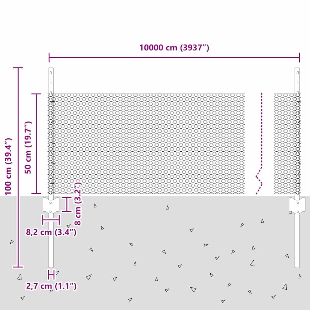 vidaXL Sześciokątne ogrodzenie z słupkiem 100 x 0,5 m Stal pokryta PVC
