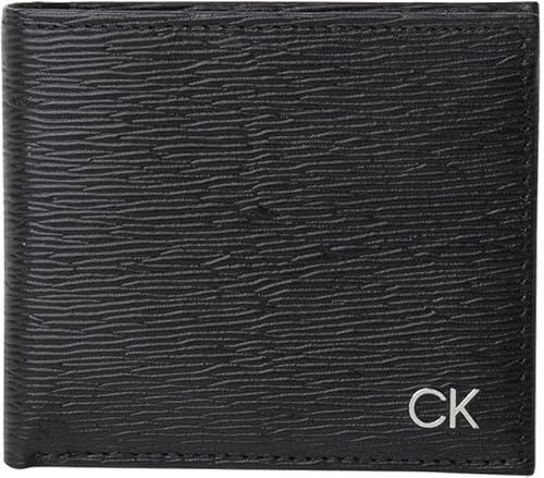 カルバンクライン CALVIN KLEIN 二つ折り財布 ウォレット 本革 コインケース付き CK メタルロゴ メンズ ブラック 【外箱なし】 [並行輸入品]