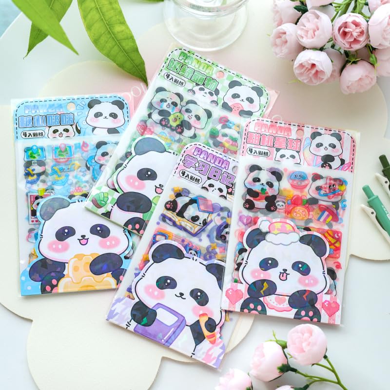 SAMVARDHAN Cute Panda Stickers Set – 16 Sheets Cartoon Animal Stickers for Kids Journaling, Scrapbooking & Reward Crafts,Pack of 4