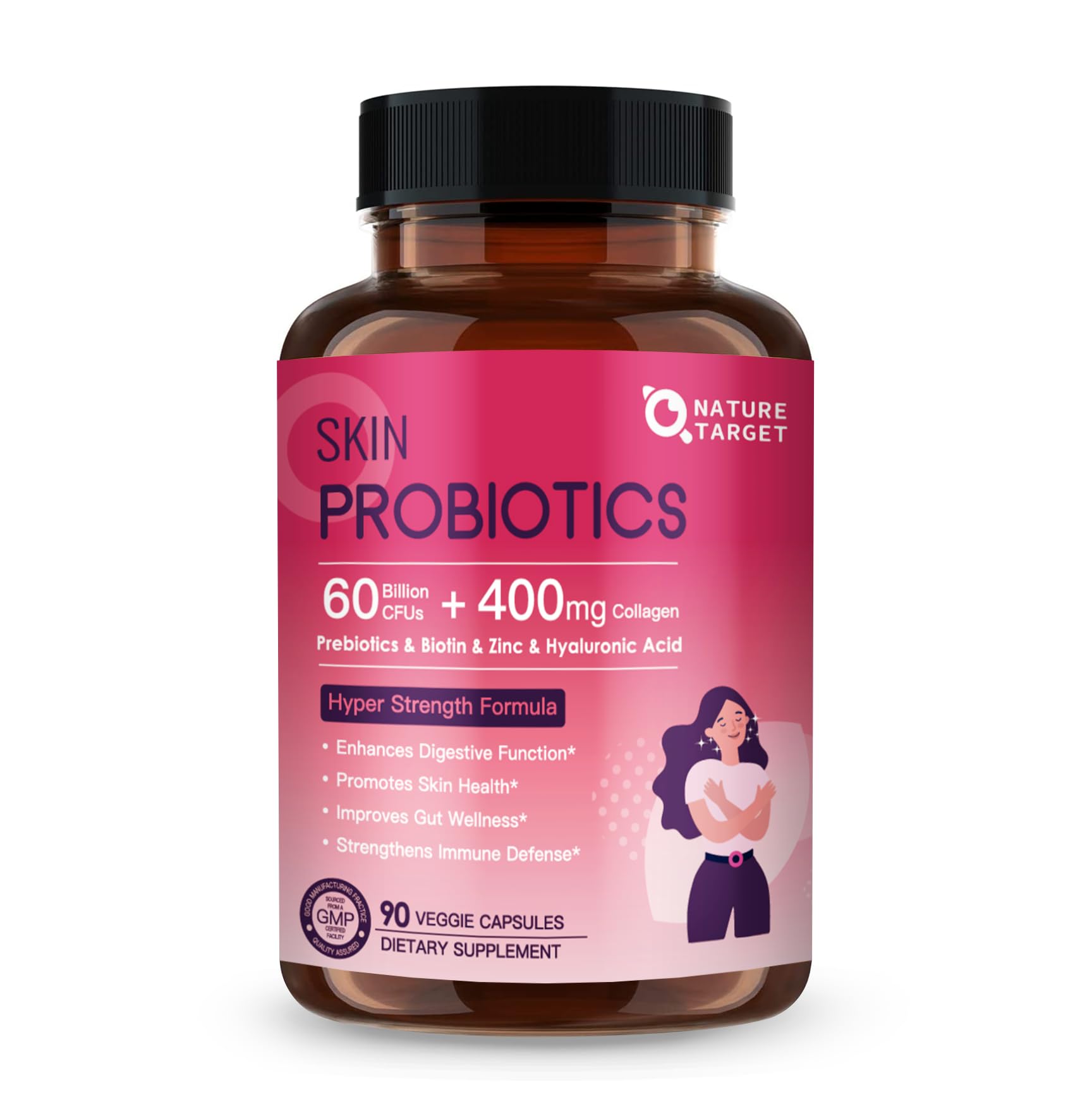 NATURE TARGET Skin Probiotics for Women 90 Capsules 90 Count (Pack of 1)