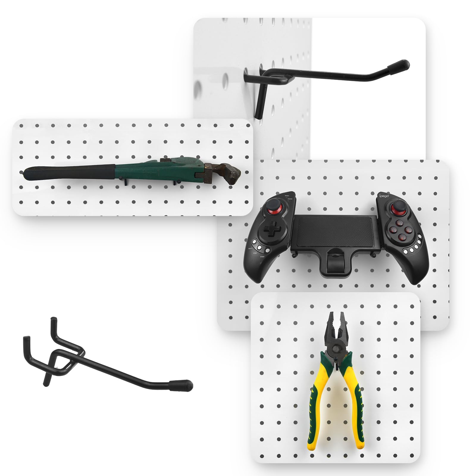 Veemoon 50 Ganchos Para Tablero Perforado - Accesorios De Taller, Plástico Negro, Sin Taladrar