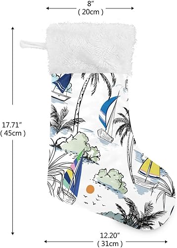 Miniatura 2 de OTVEE Medias de Navidad de verano para barco y windsurf, 2 unidades, 17.7 pulgadas, terciopelo para colgar, calcetines para chimenea, árbol de