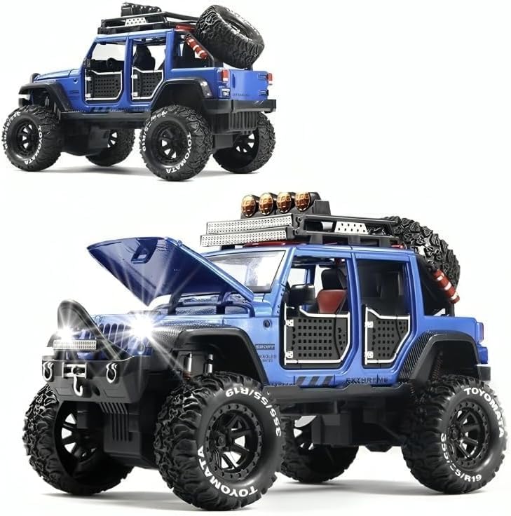 Umadiyaยฎ Big Size Jeep Wrangler Rubicon Alloy Pickup 1:24 Scale Model Car Exclusive Alloy Metal Car Die-cast Pullback Toy with Sound & Light Music Best Gifts Toys KidsใColors as Per Stockใ