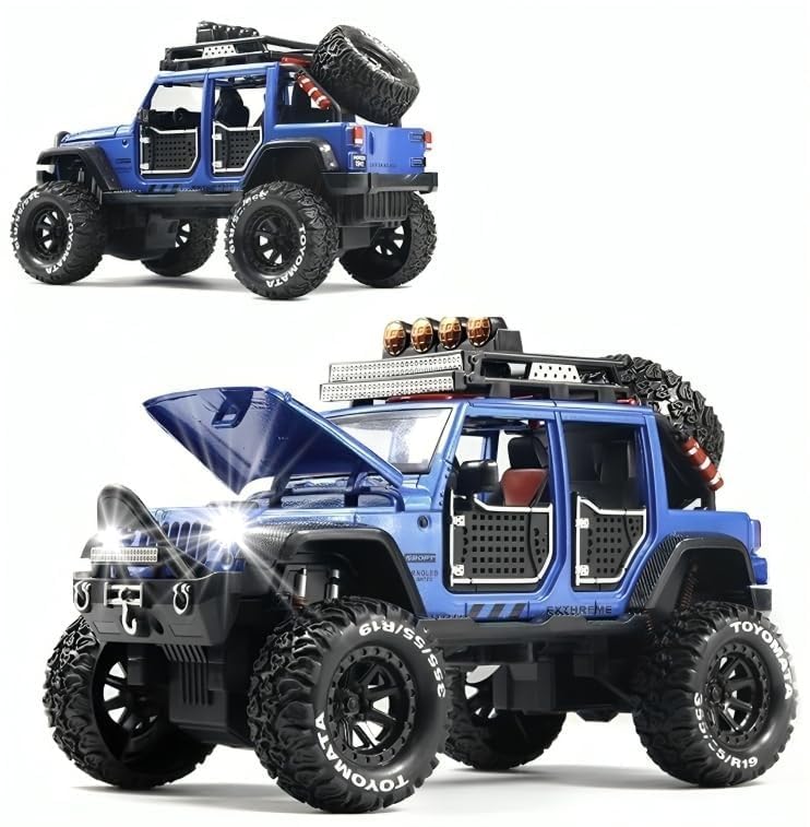 Big Size Jeep Wrangler Rubicon Alloy Pickup 1:24 Scale Model Car Exclusive Alloy Metal Car Die-cast Pullback Toy with Sound & Light Music Best Gifts Toys Kids【Colors as Per Stock】