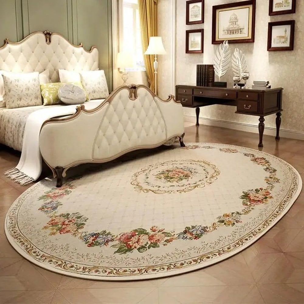 Tapis de salon ovale floral pastoral européen peluche pour chevet chambre SY2466