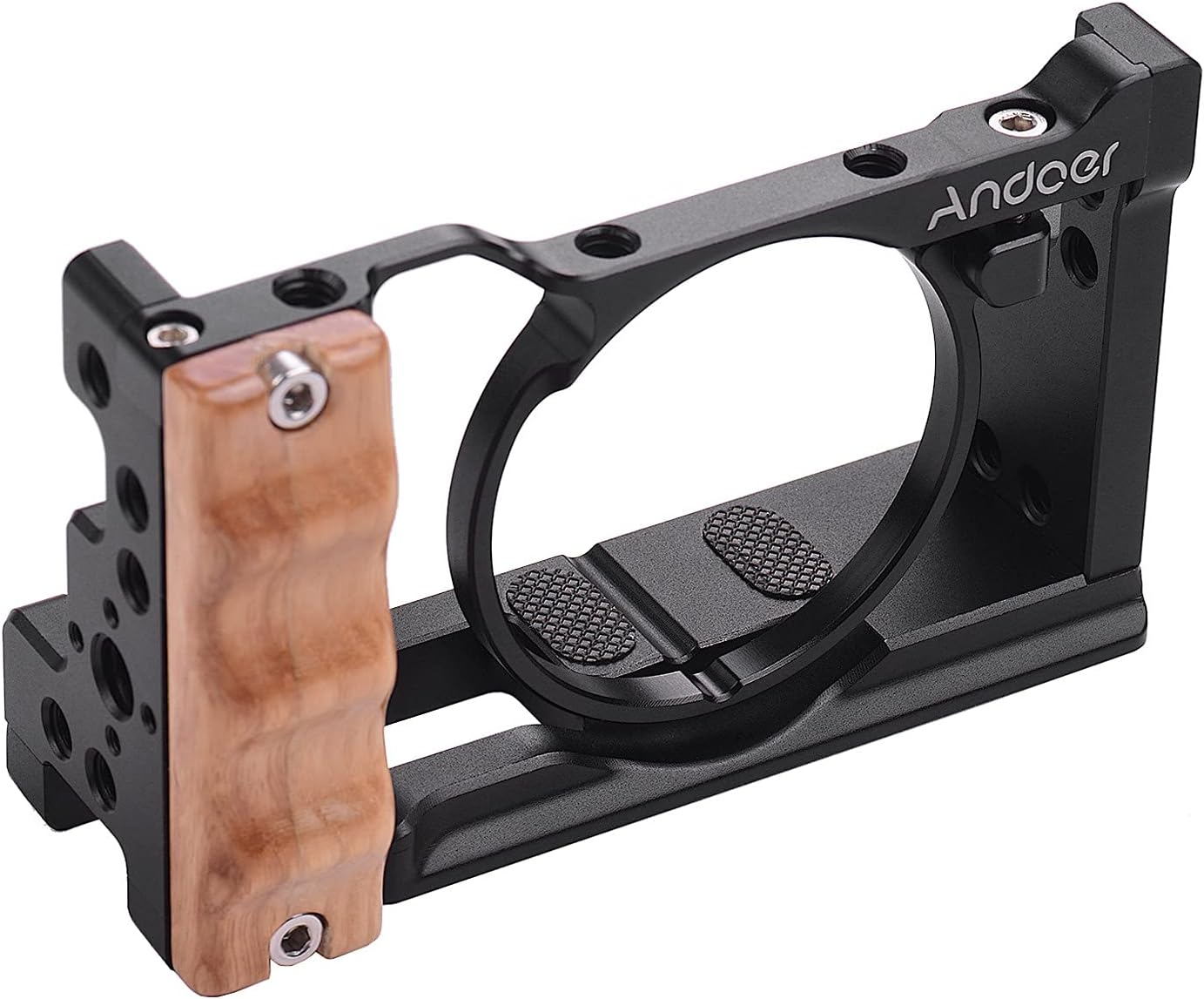 ShuiyuanMetal Aluminum Camera Cage Compatible with Sony RX100 VI/VII with Cold Shoe Mount 1/4 Screw Wooden Handgrip Vlogging Shooting Accessories
