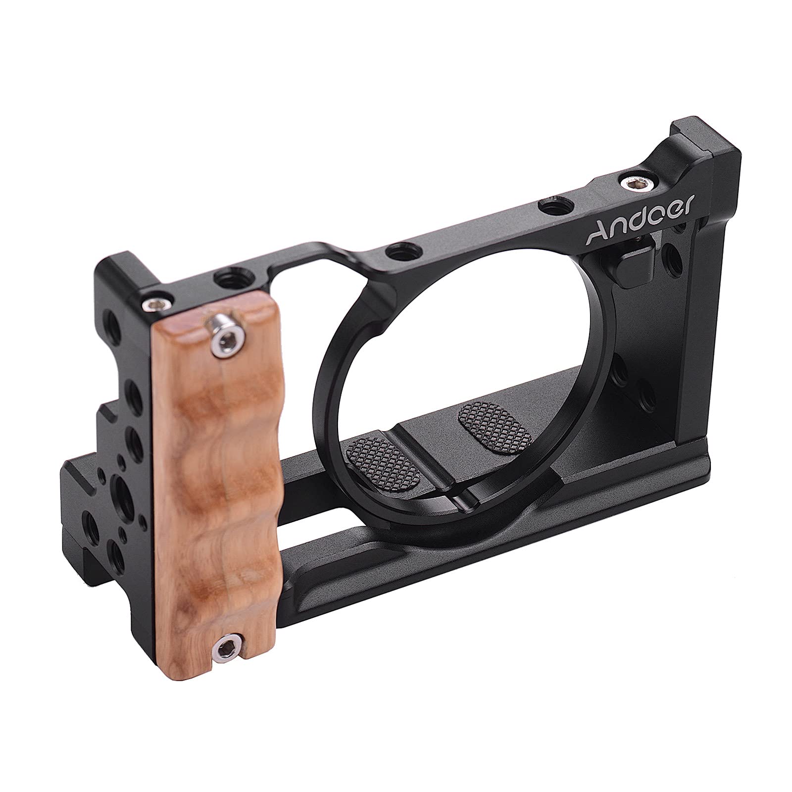 ShuiyuanMetal Aluminum Camera Cage Compatible with Sony RX100 VI/VII with  Cold Shoe Mount 1/4 Screw Wooden Handgrip Vlogging Shooting Accessories