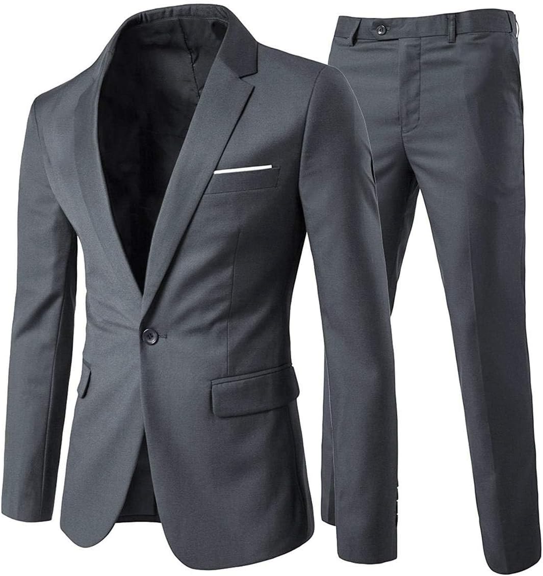 Cloudstyle Men’s 2-Piece Suits Slim Fit 1 Button Dress Suit Jacket Blazer & Pants Set