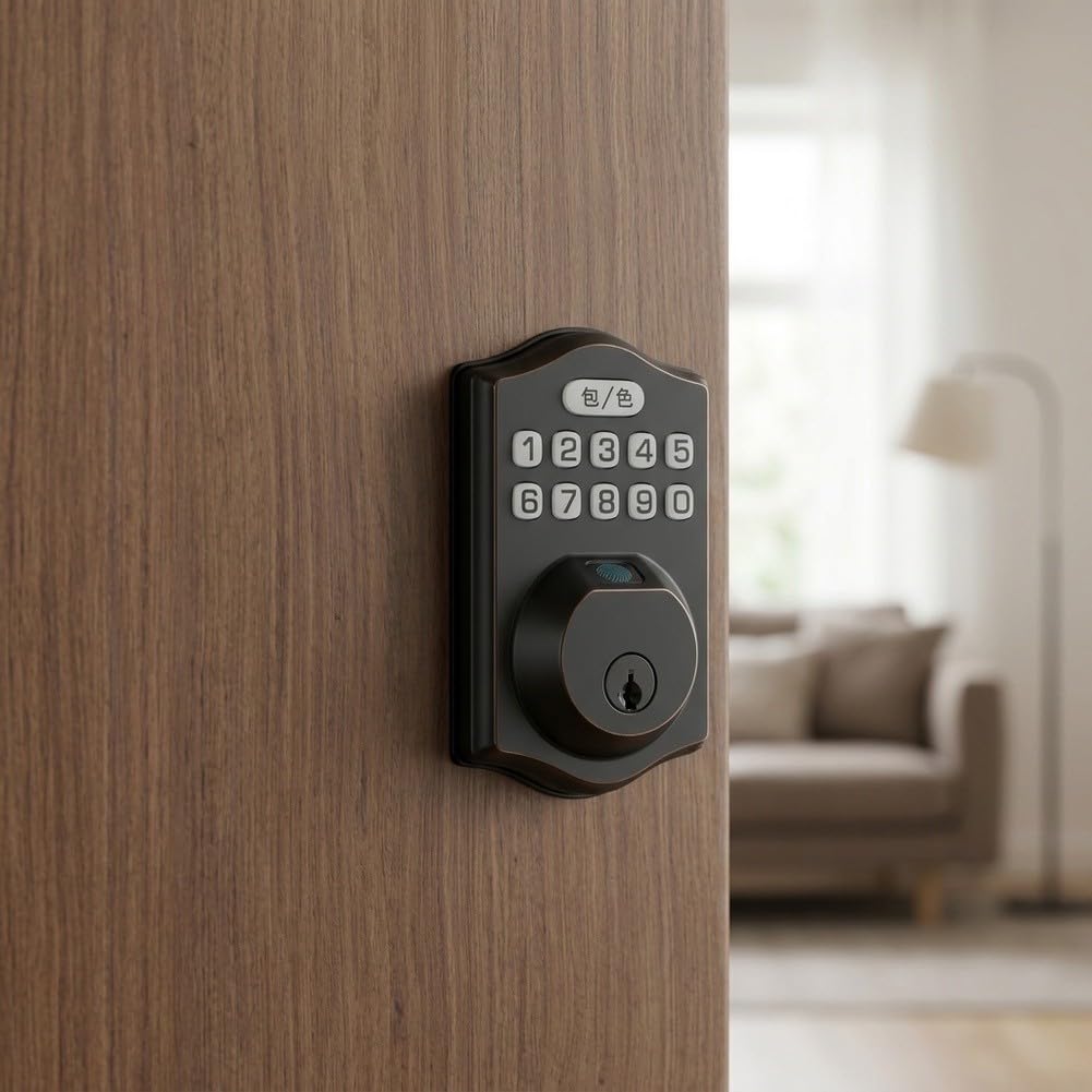 Cilindro elettronico per porta con impronta digitale e tastiera (nero)