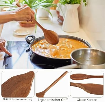 Set of 2 Wooden Cooking Spoons Wooden Cooking Spoons and Spatula 30 cm