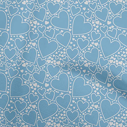 oneOone Viscose Jersey Light Blue Fabric Valentine Heart Dress Material Fabric Print Fabric By The Yard 60 Inch Wide