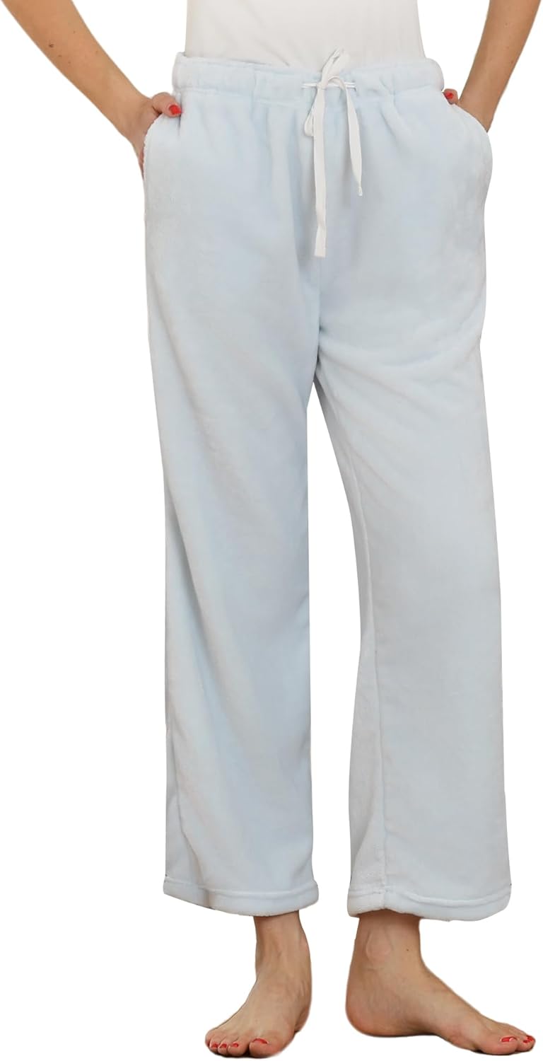 LYCY Womens Fleece Pajama Pants, Drawstring Lounge Pjs Plush Bottoms Warm Sleepwear with Pockets Comfy Winter