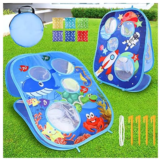 PRETYZOOM Bönpåse Toss Game Set – plats och oceantema dubbelsidig majsbönpåse tupp spel set för alla hjärtans dag påsk dag utomhus eller klassrum festtillbehör