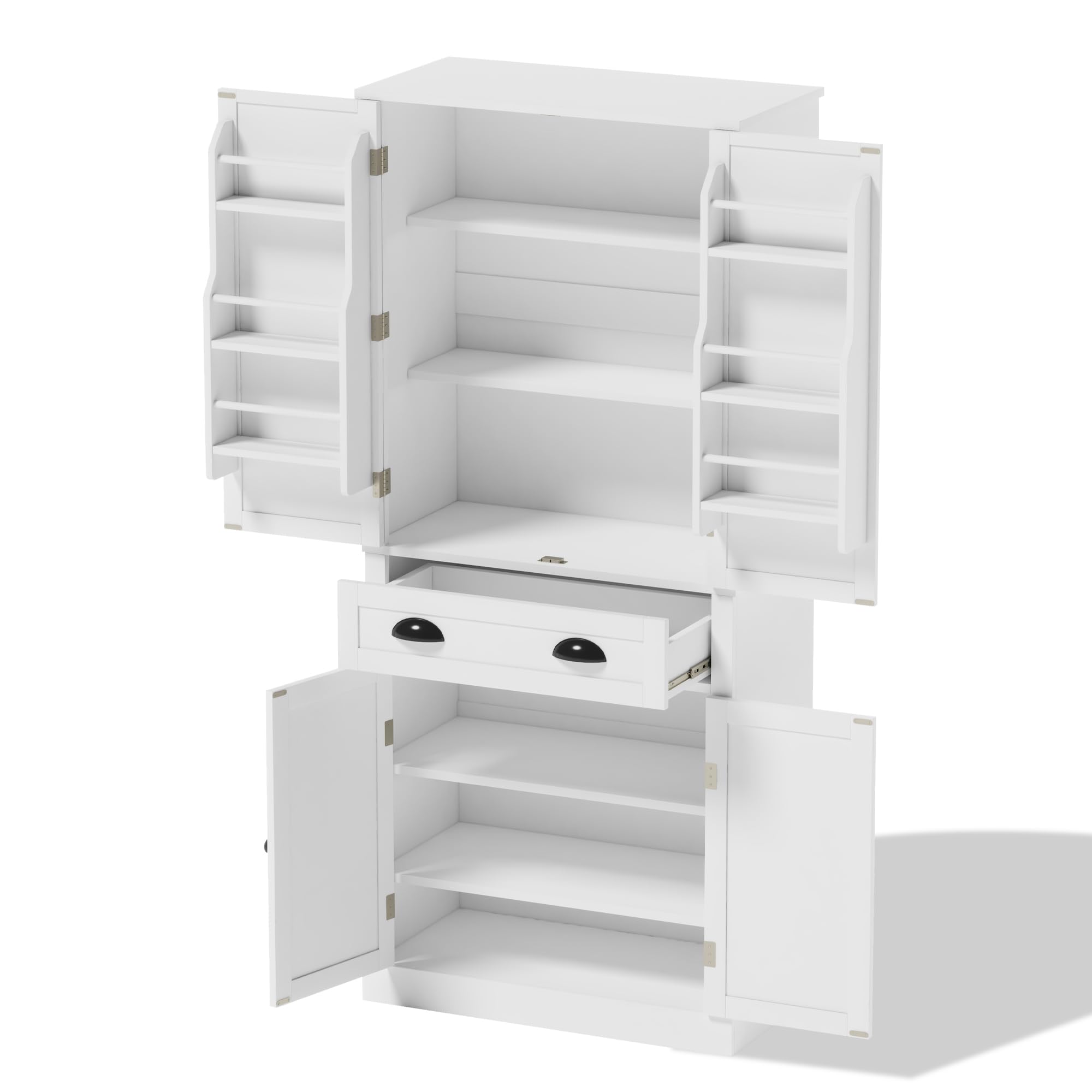 SACOOL Armadietto a 4 ante e 1 cassetto, 2 ante con ripiani, 6 scomparti e 4 ripiani regolabili, adatto per cucina, sala da pranzo e soggiorno, bianco