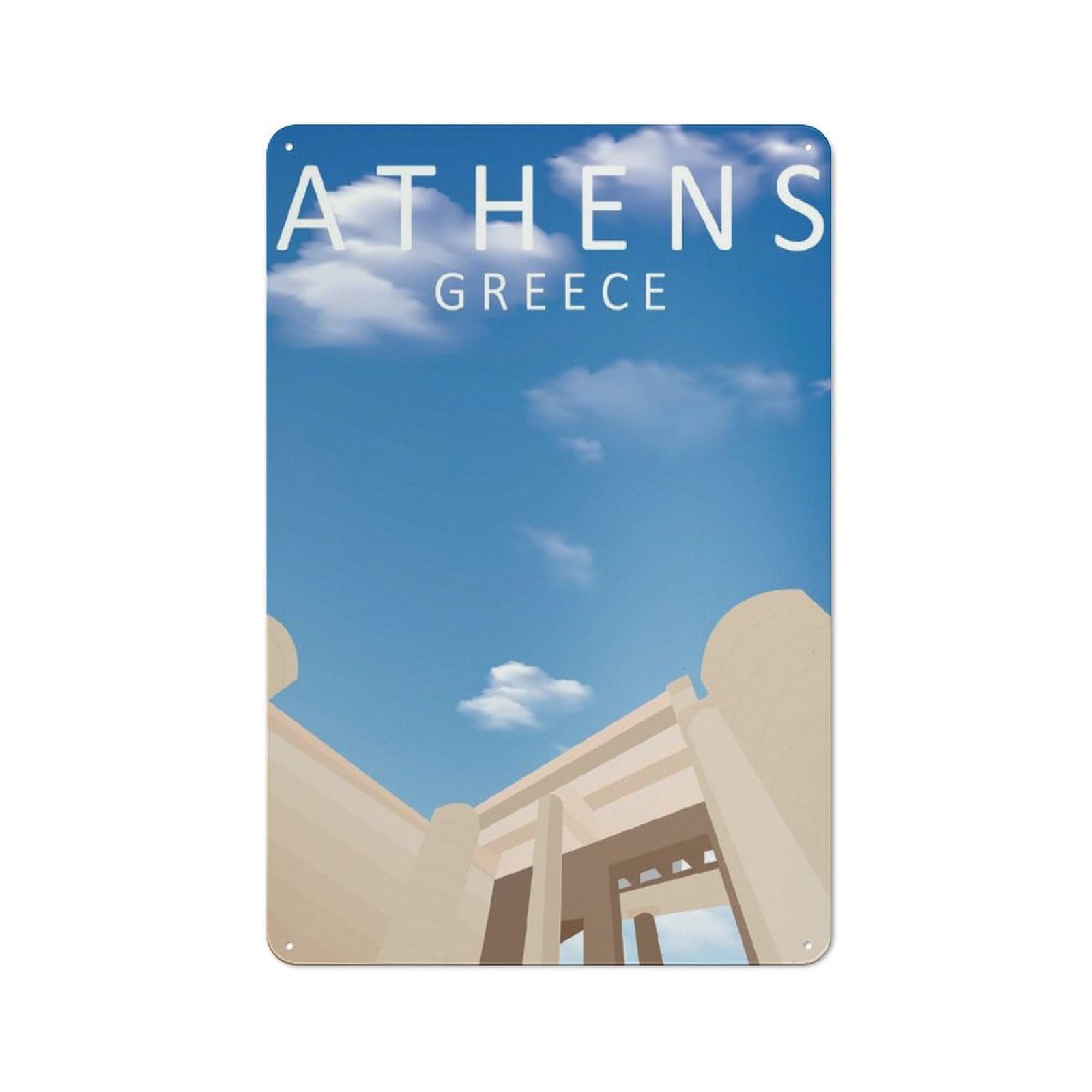 Junmoney Style Vintage Tin Sign 30X20cm With Historical Monument Athens For Guest Room Or Hallway, For Retro Home Interiors, For Garage And Workshop Walls