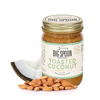 Big Spoon Roasters Toasted Coconut Almond Butter with Sea Salt - Keto Friendly, Low Sugar Almond Butter - Crunchy & Bee-Friendly Almonds - Gourmet, Vegan Almond Nut Butter - 13 Ounces