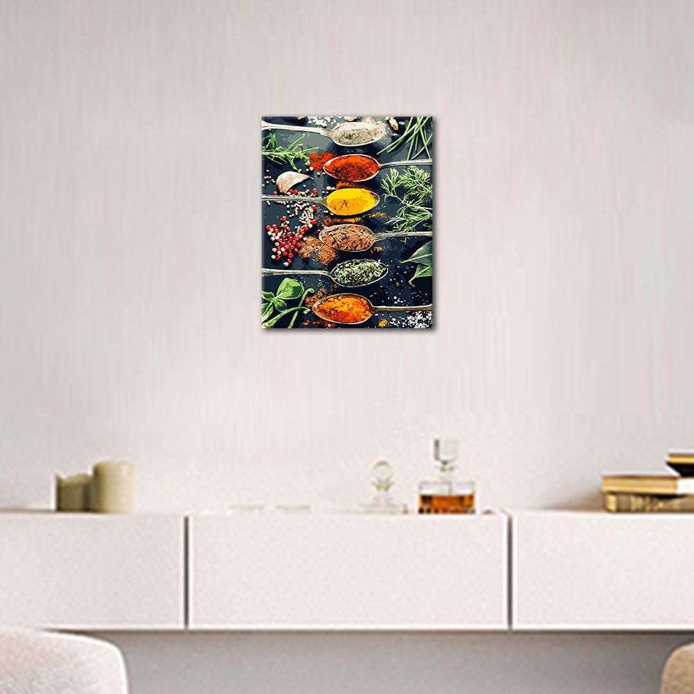 TISHIRON Malen nach Zahlen Erwachsene, Malen für Erwachsene - Kräuter & Gewürze Stillleben Gemälde, Kulinarische DIY Kunst Malen nach Zahlen - 16x20 inch(Gerahmt)