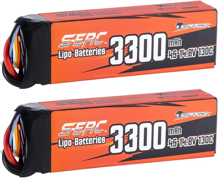SUNPADOW 2 Pack 4S XT60 Lipo Battery 14.8V 130C 3300mAh for RC Aeroplane Quadcopter Helicopter Drone Quadcopter FPV Model Racing Hobby