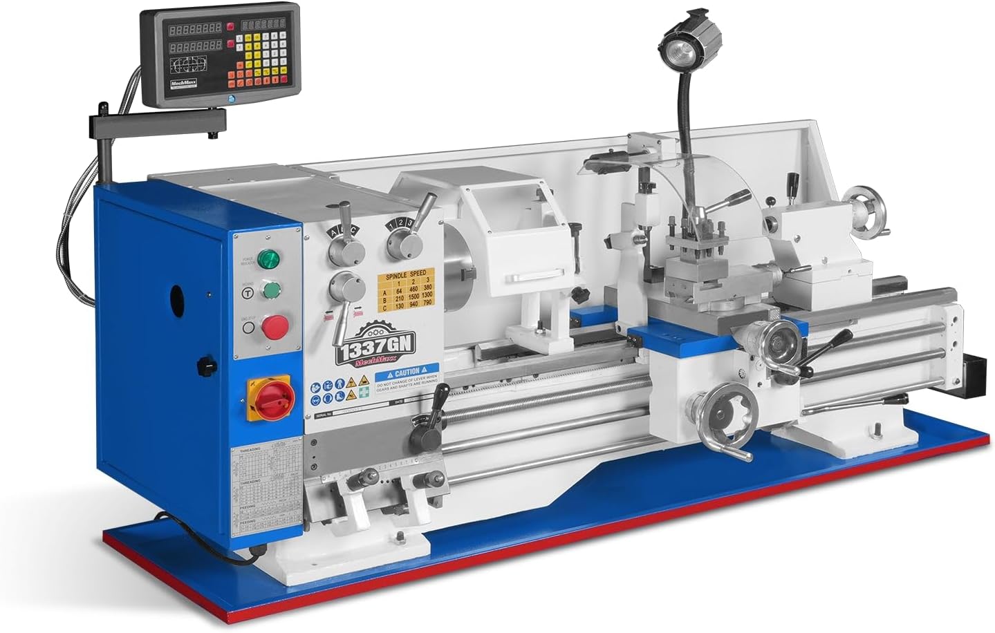 Mechmaxx Full Norton Gear Box 13" x 37" Industrial Heavy Duty Bench Metal Lathe 1.5HP/1100W Metal Working Lathe High Precision 64-1500 RPM Variable Speed,1337GN