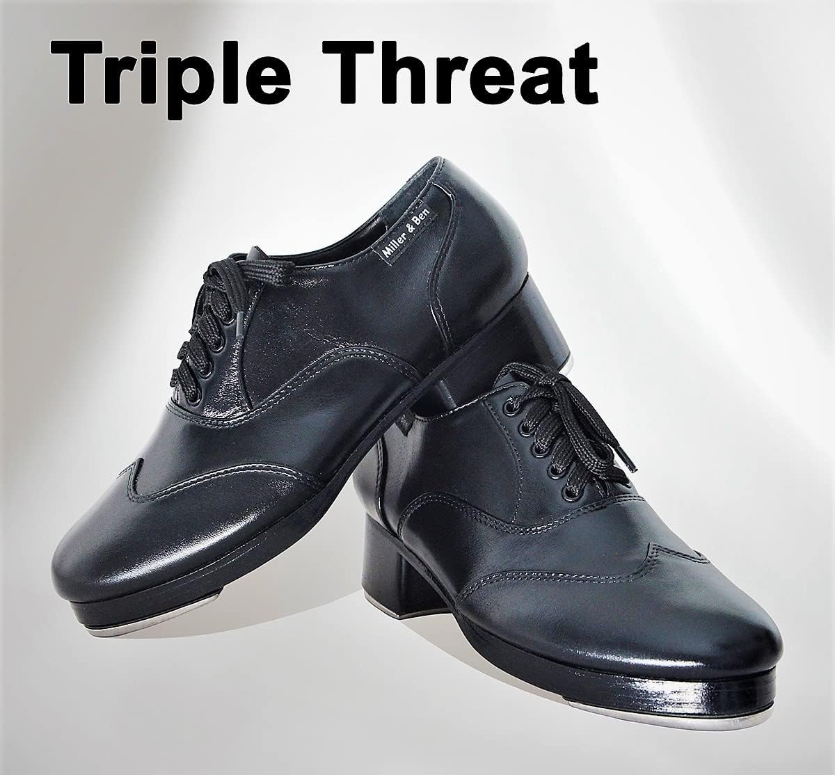 Miller & Ben Tap Shoes, Triple Threat, All Black Professional Tap Shoes