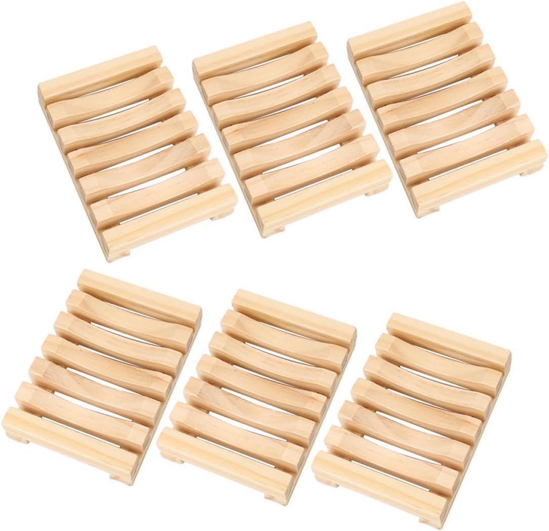 TIDTALEO 6Pcs Wooden Soap Dish and Sponge Draining Stand, Natural Color, Eco-Friendly Shower and Kitchen Soap Holder Rack for Bathroom Accessories