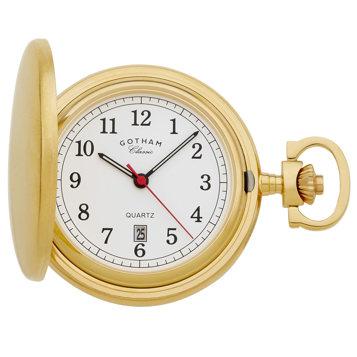 Gotham Men's Classic Gold-Plated Stainless Steel Analog Quartz Date Covered Pocket Watch # GWC14125G