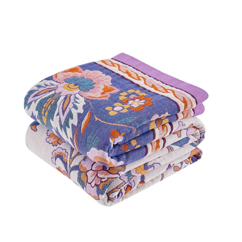Image of Boho Throw Blanket Cotton Muslin Woven Flower Decorative Blankets 80 inchx90 inch