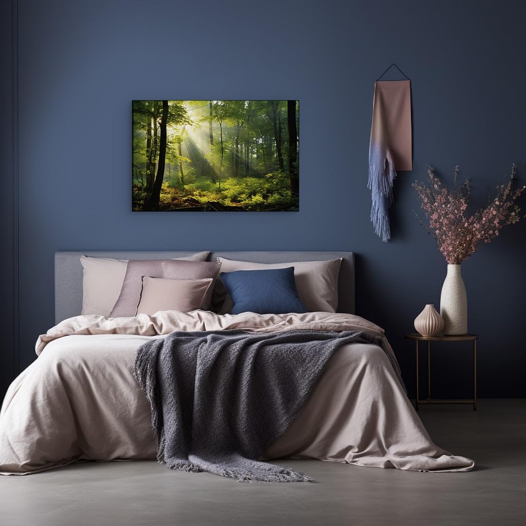 Canvas for Living room. Mystical Dawn in the Enchanted Forest: A Journey Through Mist and Greenery, 27 x 18 inch Canvas Wall Art - Ready to Hang - 69x46 cm (27x18 inch)