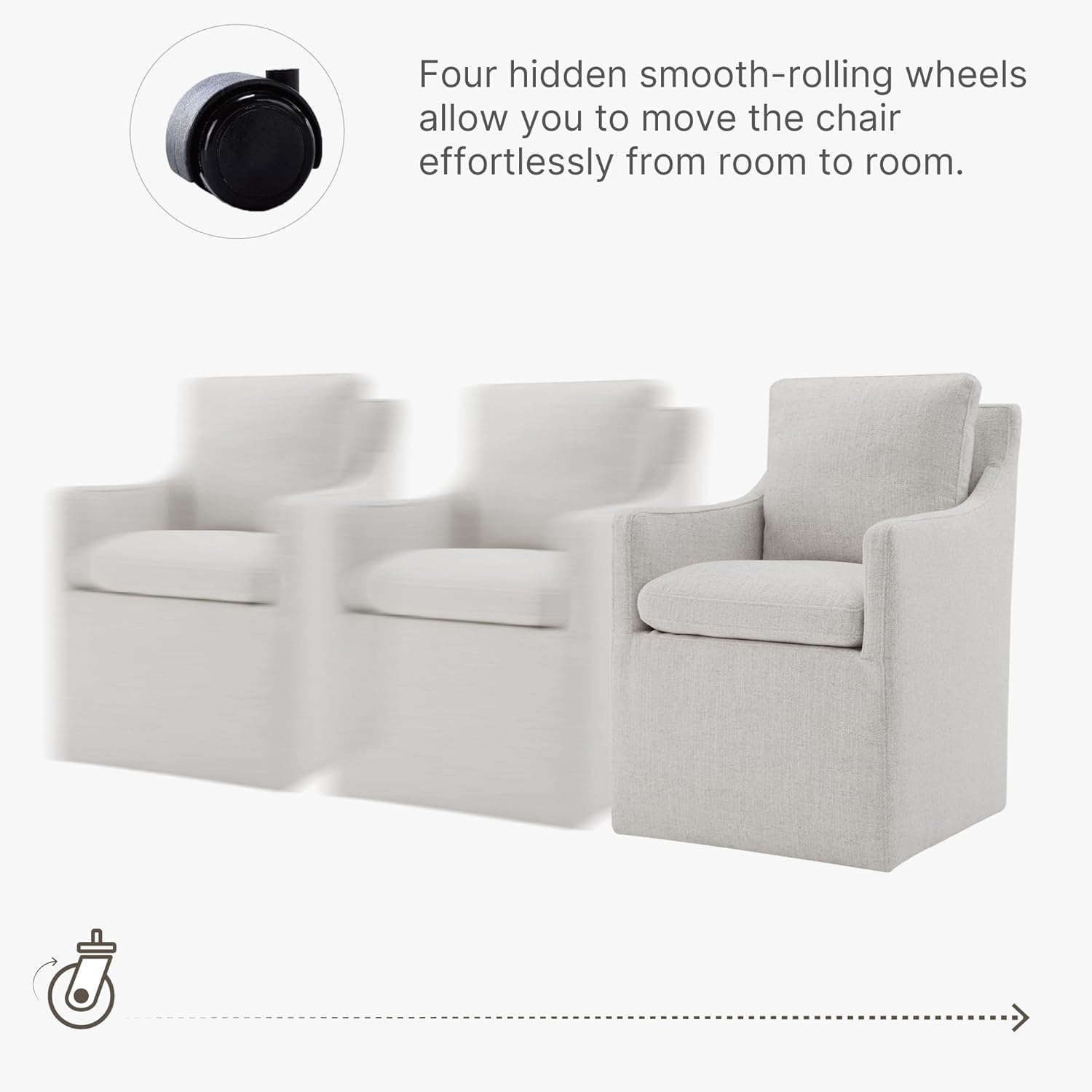 KISLOT Upholstered Dining Chairs with Casters, No Assembly Modern Accent Armchair with Rollers for Dining Room, Bedroom, Living Room, Reading Room, Already Assembled, Linen, 1 Box
