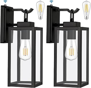 Dusk to Dawn Outdoor Wall Lantern, Sensor Exterior Light Fixtures Wall Mount, 2 Pack Waterproof Porch Wall Sconce Wall Lamp with Glass Shade for Garage Doorway (Certificate ETL, Bulb Included)