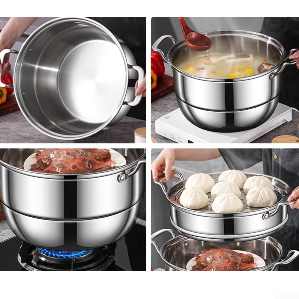 Olla Vaporera para acero Inoxidable 304 5L Doble Capa con Rejilla para Cocinar Arroz Verduras al para vapor Grande Cocina Familiar