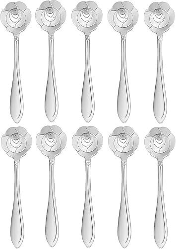 20 cucharas de café de acero inoxidable con diseño de rosas y flores, cuchara de postre para azúcar, cuchara de helado, cuchara para agitar, cuchara