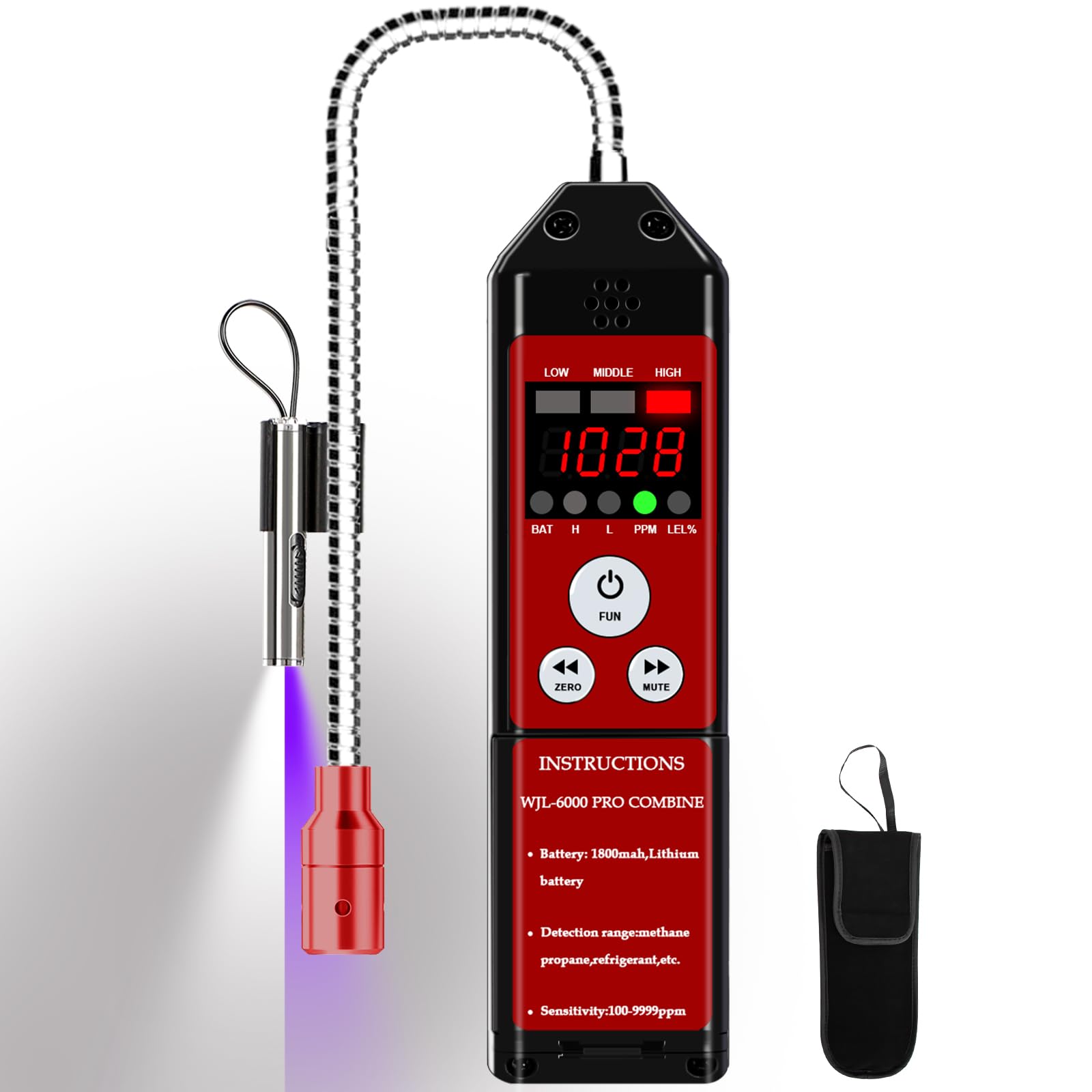 WJL-6000PRO COMBINE Rilevatore di perdite di refrigerante, combina rilevatore di perdite di gas freon e combustibile con allarme forte, batteria ricaricabile da 1800 mAh, PPM LEL% Diaplay per propano