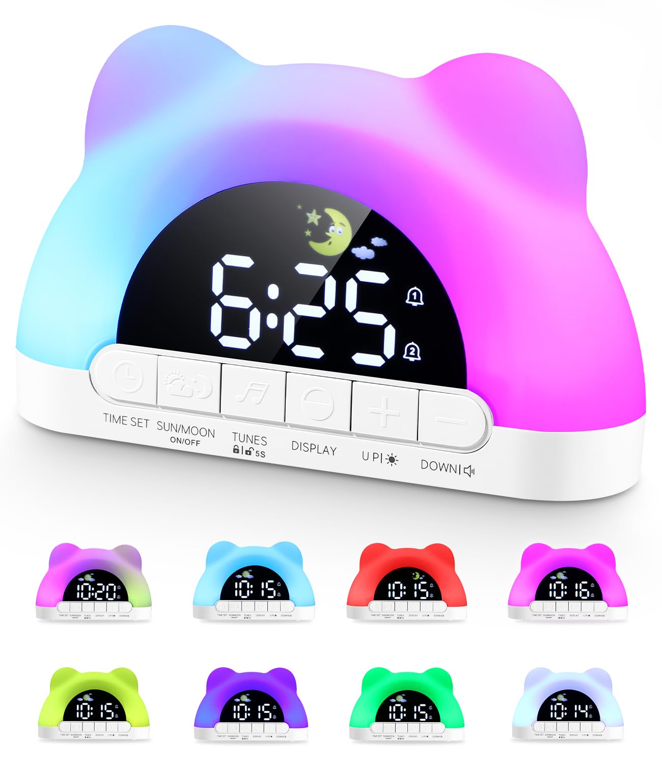 PERMUST Despertador Infantil, Reloj Mesita de Noche, Reloj Despertador Digital con Luces RGB 11 Colores, 10 Sonidos y Modo Snooze - Reloj Despertador Niños Ideal para Niñas y Niños Regalo