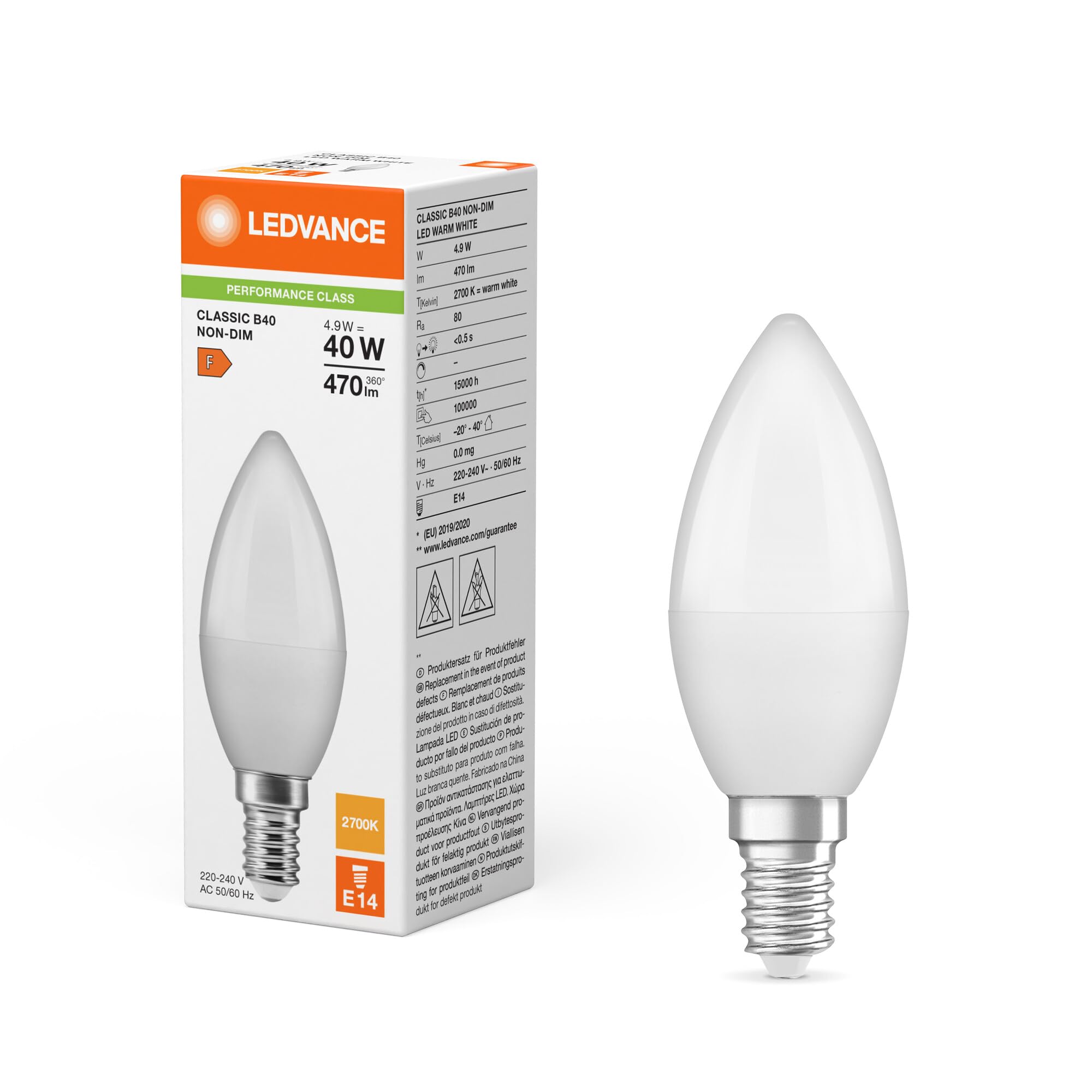 Ledvance Led Candle 4.9W (40W Eqv.) E14 2700K Opal