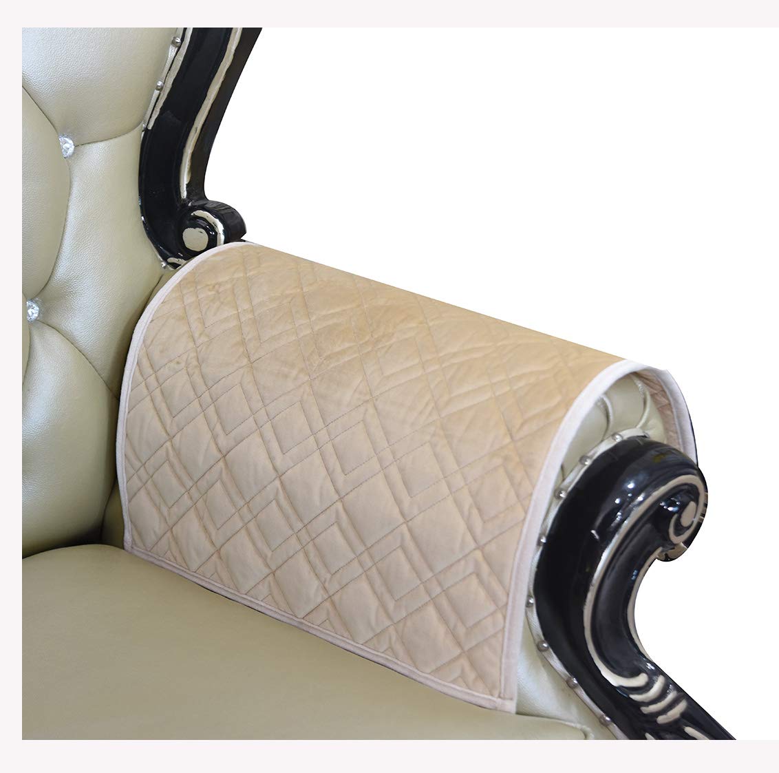 HAOMAIJIA Sofa Armrest Cover, Recliner Chair Arm Cover, Armchair Slipcover with Non Slip Quilted Furniture Protector for Leather Sofa Couch (Beige