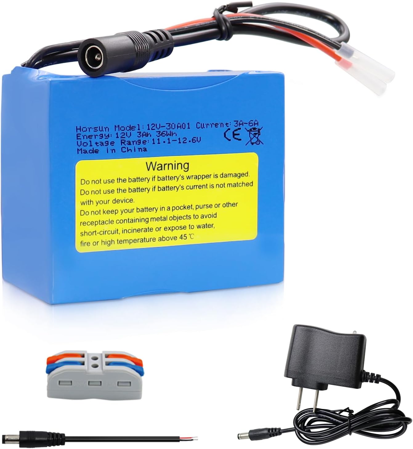 12V 3000mAh Rechargeable Lithium Battery, Bare Leads Wire Replacement Battery Pack with Charger for 12V Devices RC Car, Boat, Robot, DIY, LED Light Strip, CCTV Camera guarden Pump