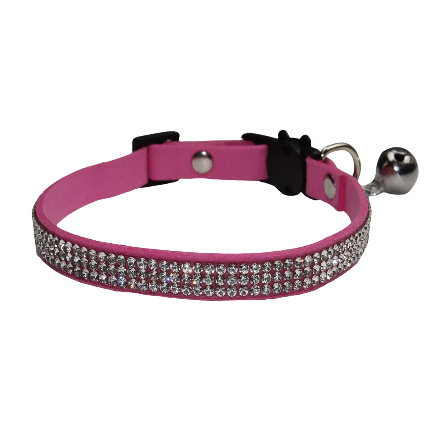 Rhinestones Cat Collars Adjustable Bling Pet Collars Cat Collar Breakaway with Bells Soft Velvet Collar Adjustable Safety Cat Collar with Bell for Cats and Small Dogs (Pink)