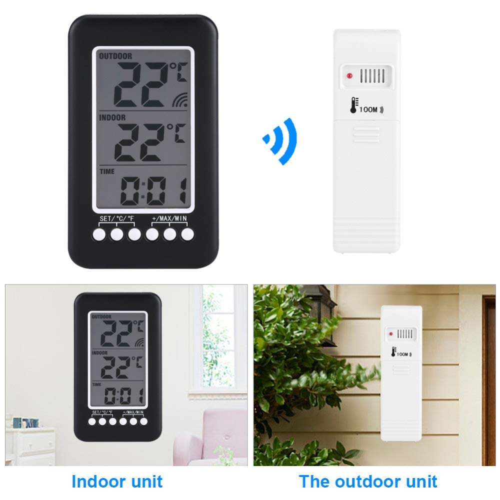 Termómetro Digital LCD para Interiores y Exteriores, Reloj, medidor de Temperatura, transmisor, medidor de Temperatura Digital