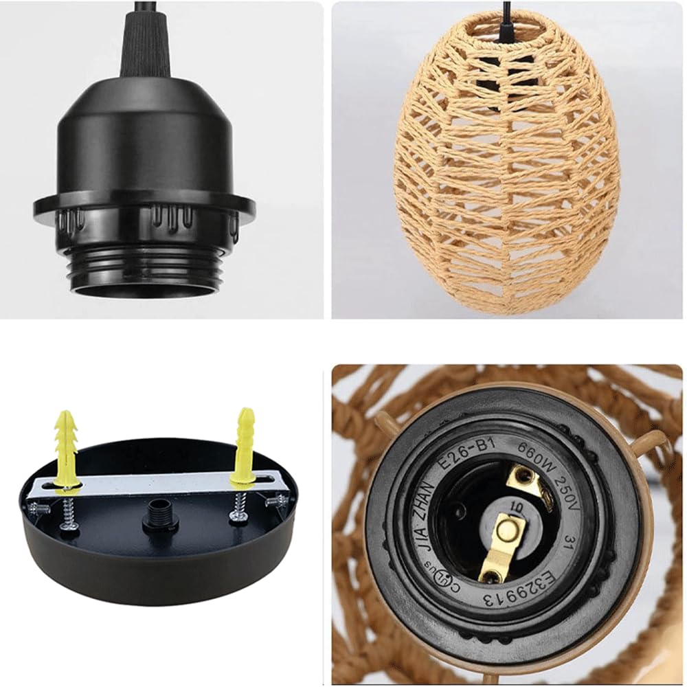 Wiklinowa Lampa Wisząca E27 Lampy Wiszące Rattanowa Lampa Wisząca Wiklinowy Tkany Kosz Abażur, Farmhouse Industrial Boho Sufitowa Oprawa Oświetleniowa Do Salonu Wyspa Kuchenna CJSLXGBL