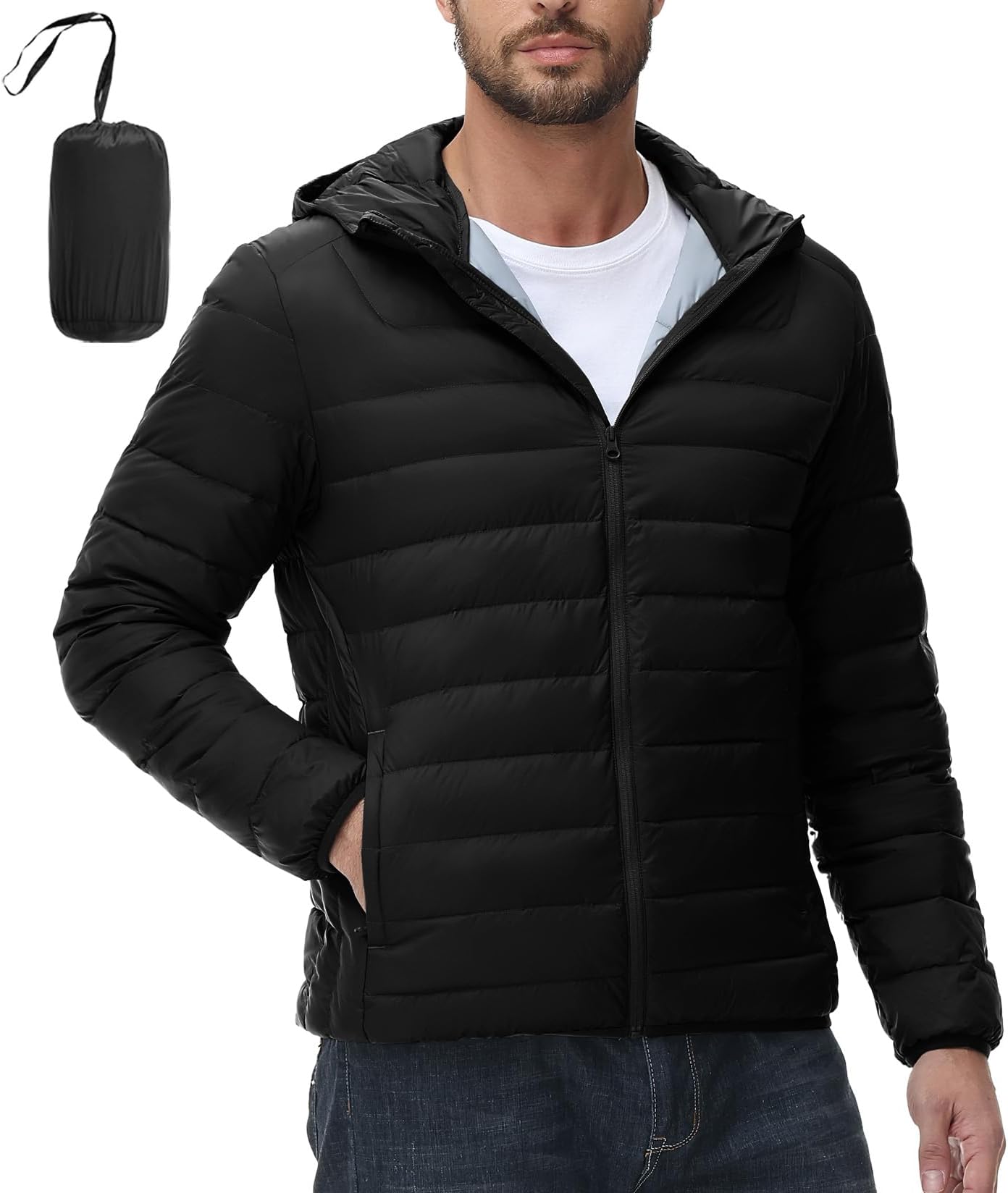 TBMPOYMen's Puffer Jacket Packable Lightweight Winter Down Coat Hooded Warm Insulated Puffy Jackets