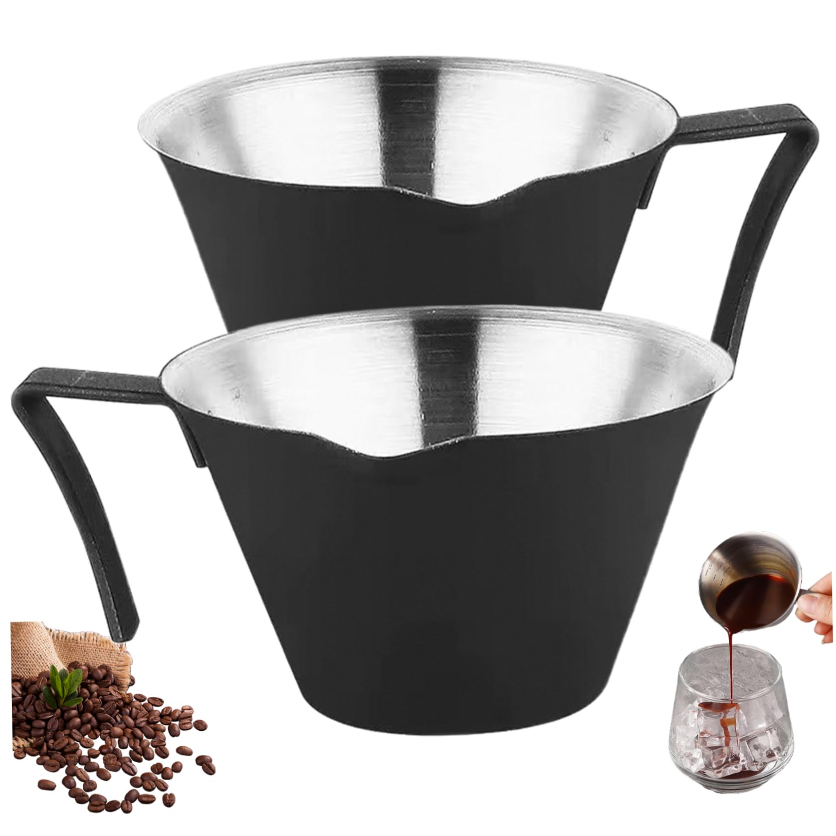 Zestaw filiżanek do espresso ze stali nierdzewnej – 2 szt. kieliszków do kieliszków z uchwytem do doskonałych kieliszków do kawy – niezbędne akcesoria do espresso