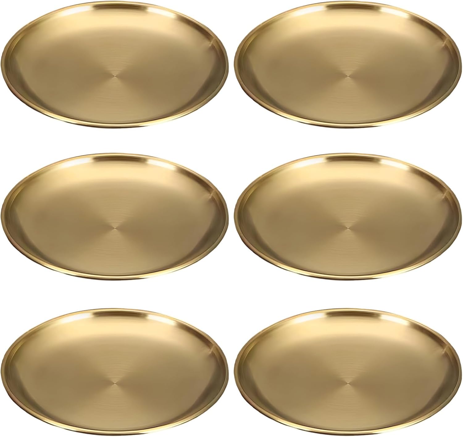Set of 6 Golden 10-Inch Stainless Steel Plates for Dining, Salads, and Camping